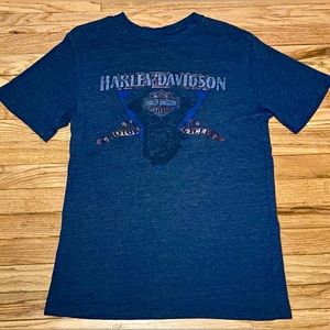 HARLEY-DAVIDSON Vintage 90’s navy t-shirt. Front and back graphics. Soft.